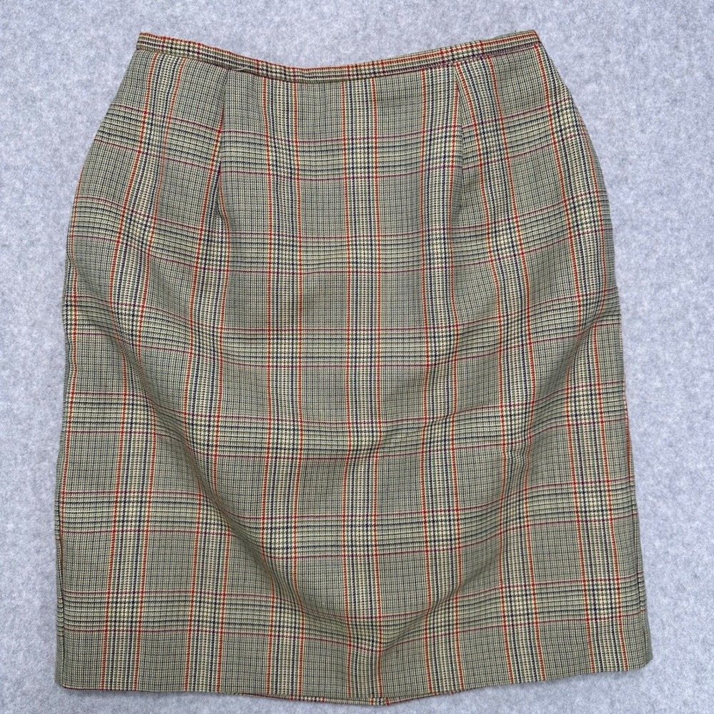 VTG Cross Country Womens 6 Glen Plaid Skirt Beige Wool Blend Lined Career Pencil